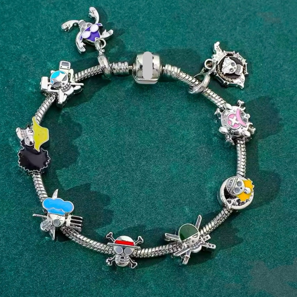 Silver Plated One Piece Anime Themed Loaded Charm Bracelet Design